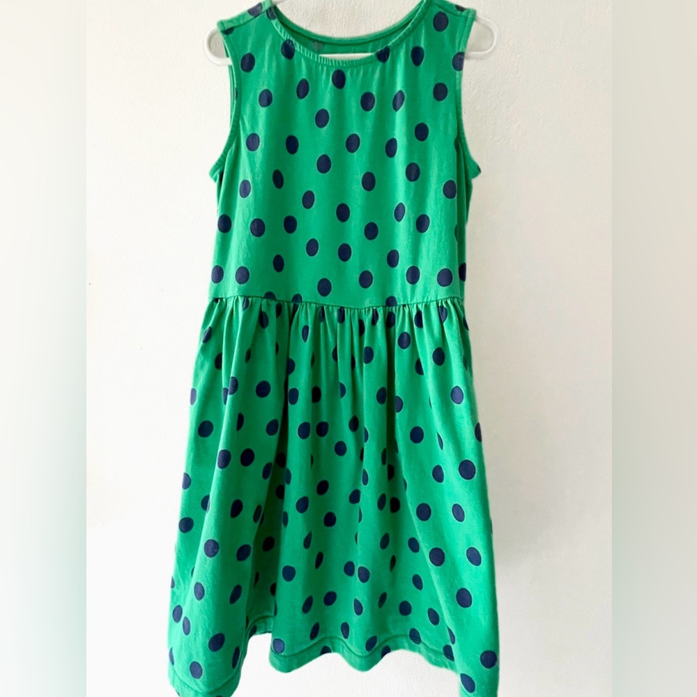 Primary Green and Navy Polka Dot Sleeveless “Recess” Dress